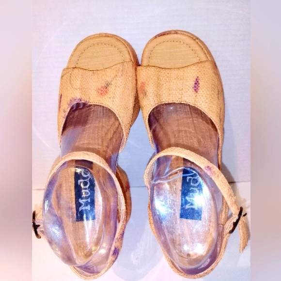 MUDD RAFIA FLORAL PLATFORM SANDALS‎ Retro Sz. 10 - Picture 4 of 11